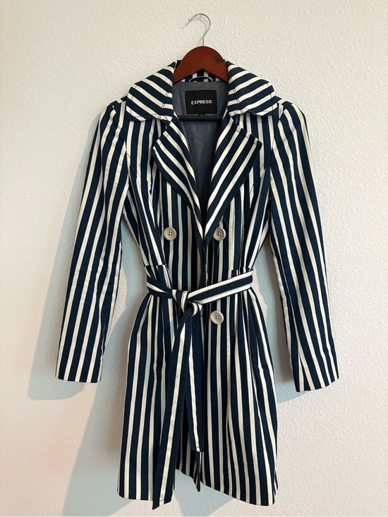 Express Jackets & Blazers - Express Women's Navy & White Striped Trench Coat - Size Small